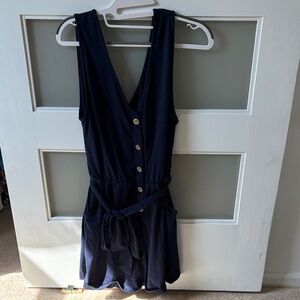 Navy Sleeveless Button-Down Romper